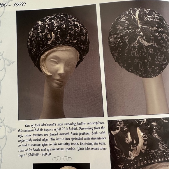 MASTERPIECE JACK MCCONNELL IVORY/BLACK CURLY FEATHER HAT + RHINESTONE BROOCH main image 2